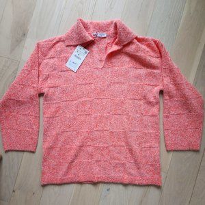 Zara Pink V-neck checkered knit sweater NWT